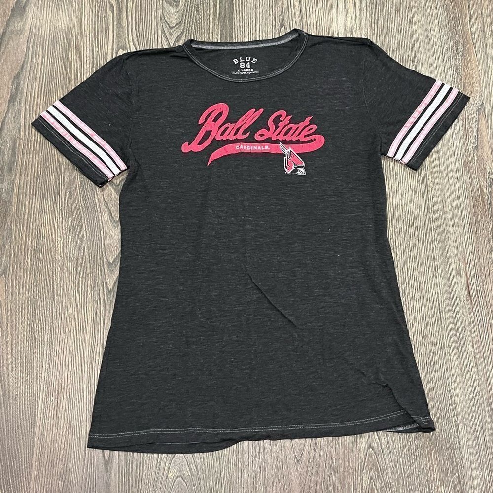 Blue 84 Ball State Cardinals T-Shirt Crew Neck Short Sleeve Dark Gray Size XL